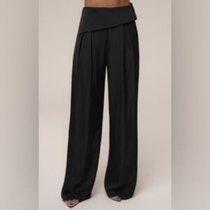 JLUXLABEL Black Wide-Leg Folded Waist Pants